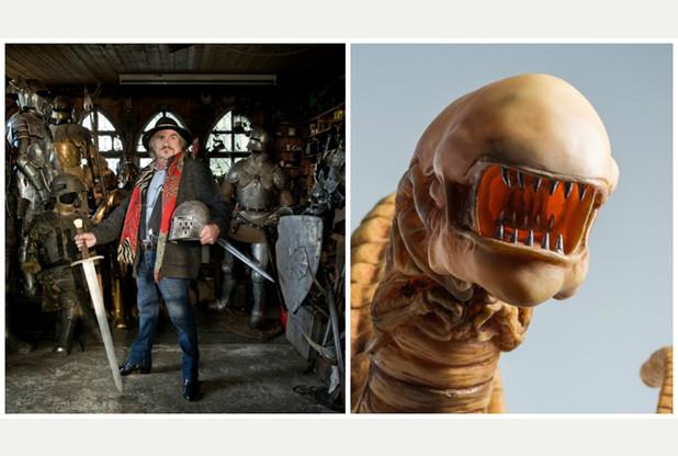 Armourer Terry English next to  one of his Alien models that will be on display at the Royal Cornwall Museum
